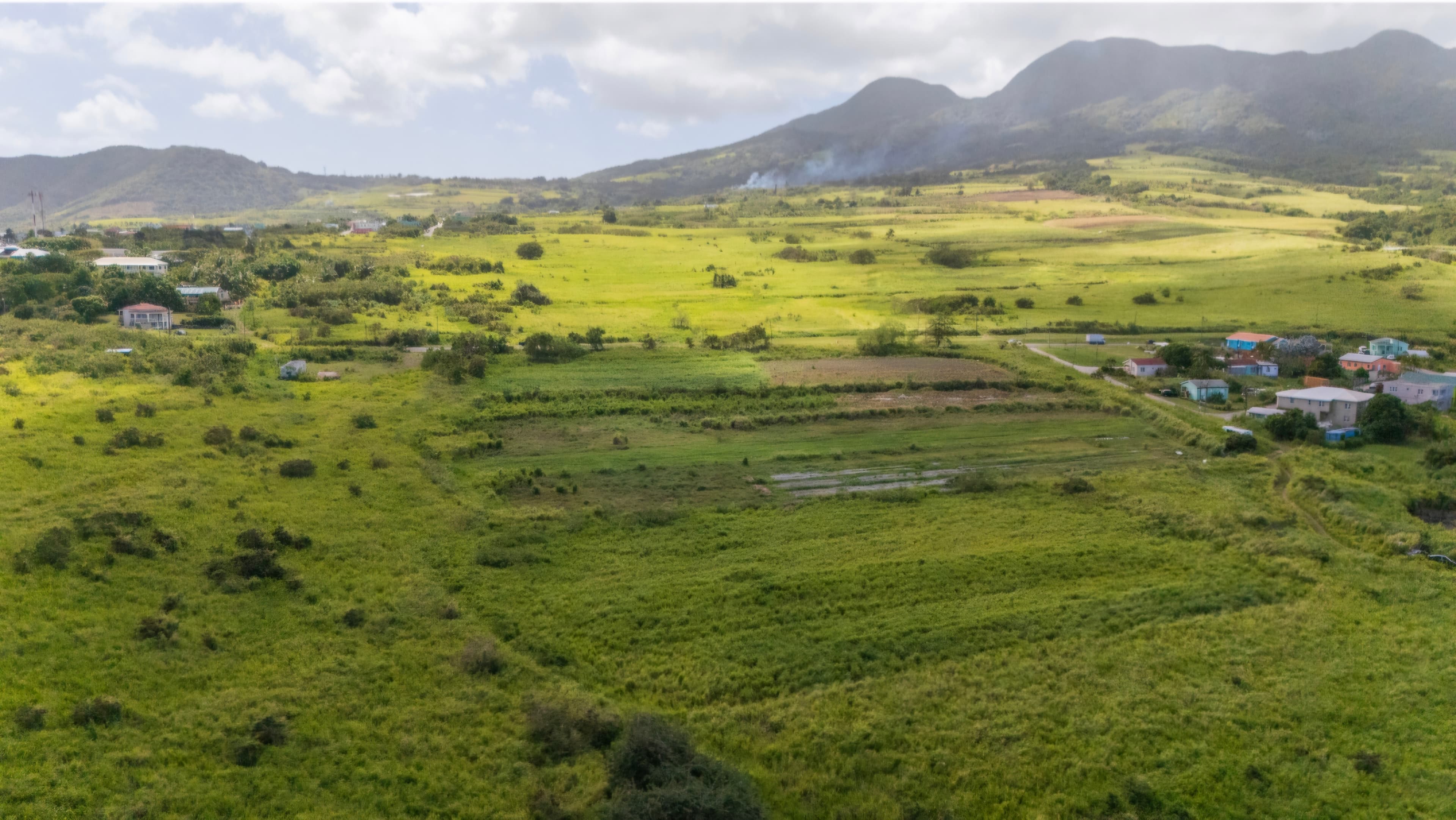 Brighton Estate, St. Kitts — open fields rising to the mountains